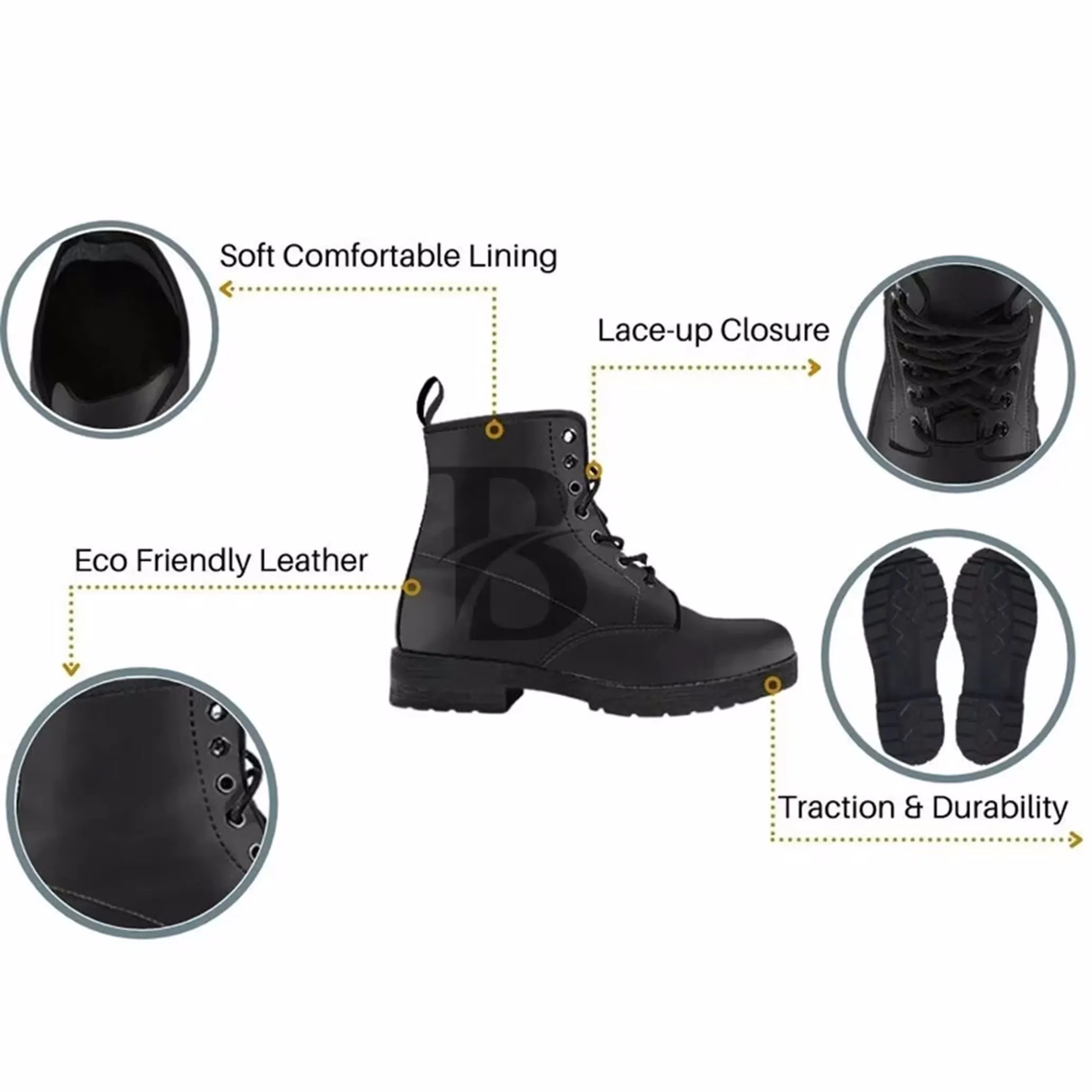 Butterfly Flowers in Black & White Vegan Leather Combat Boots